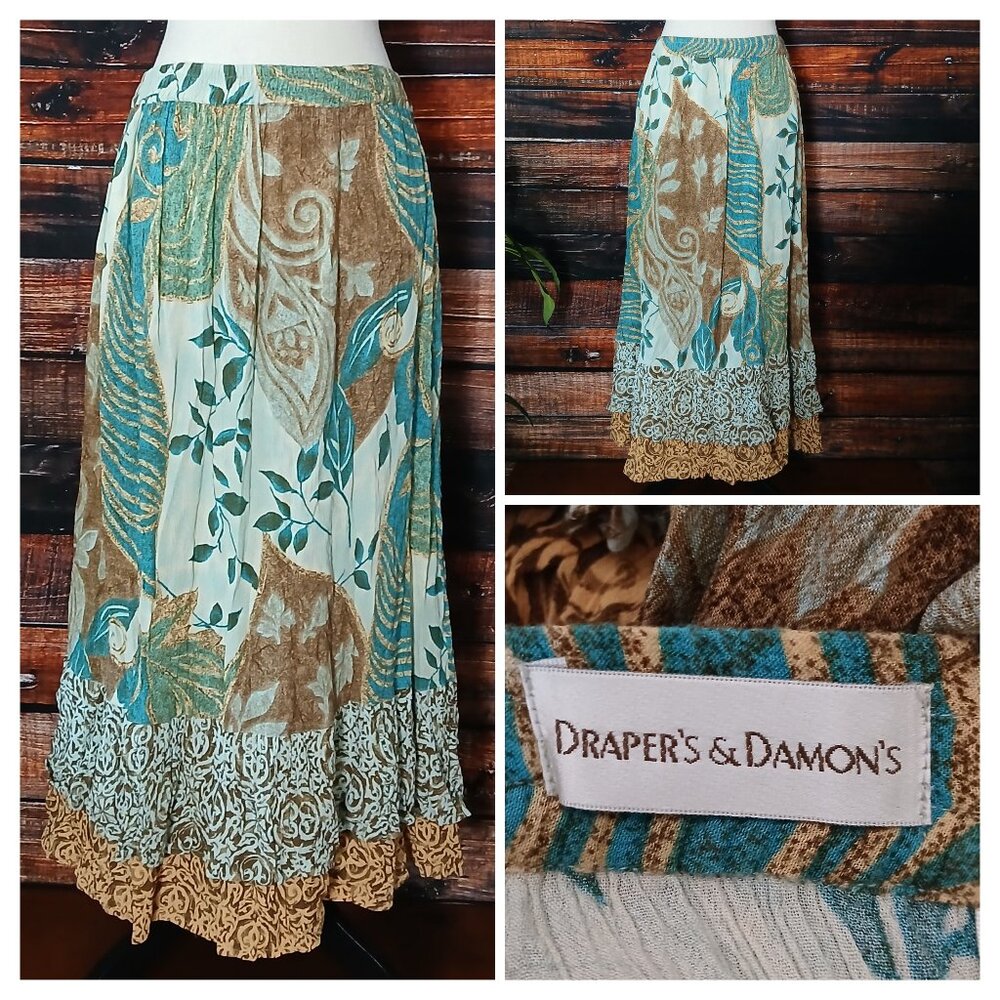 Drapers & Damons Vintage Maxi Skirt M Hippie Boho Layered Rayon Peasant